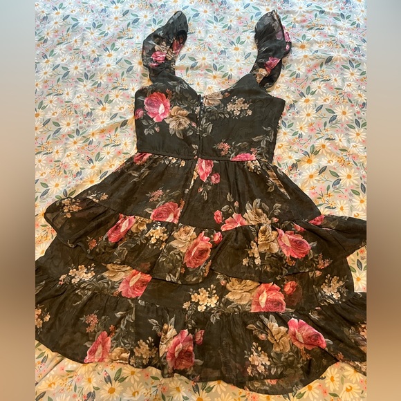 Francesca's Collections Black Floral Ruffled Mini Dress - Picture 4 of 5